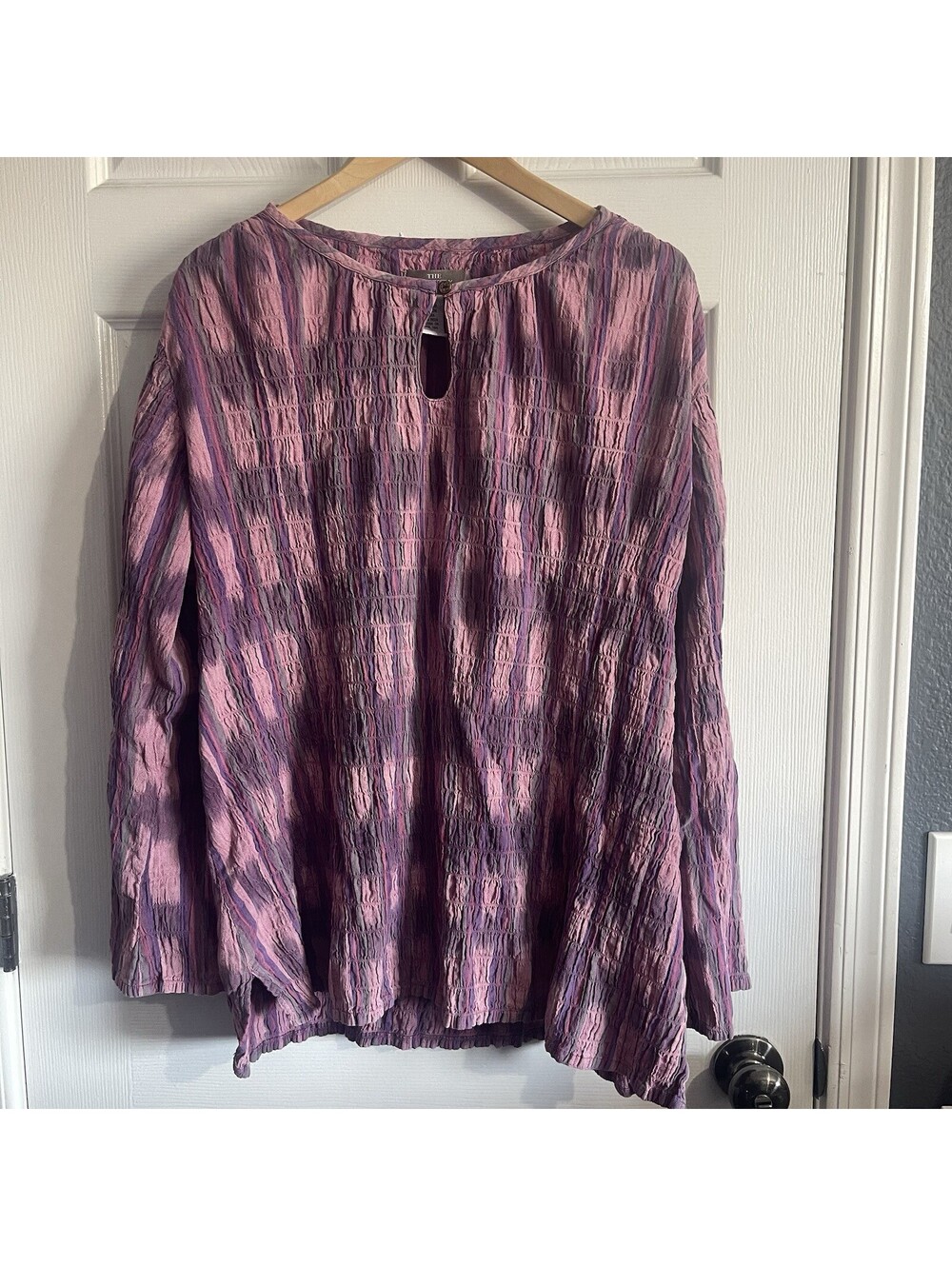 The Territory Ahead Womens L Purple Pink Textured Stretch Tunic Top Hem Vents